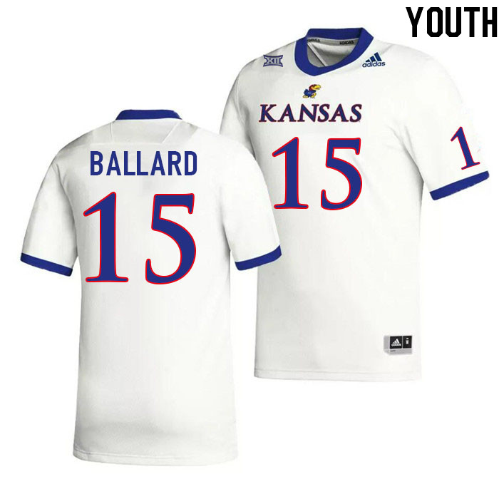 Youth #15 Cole Ballard Kansas Jayhawks College Football Jerseys Stitched Sale-White - Click Image to Close